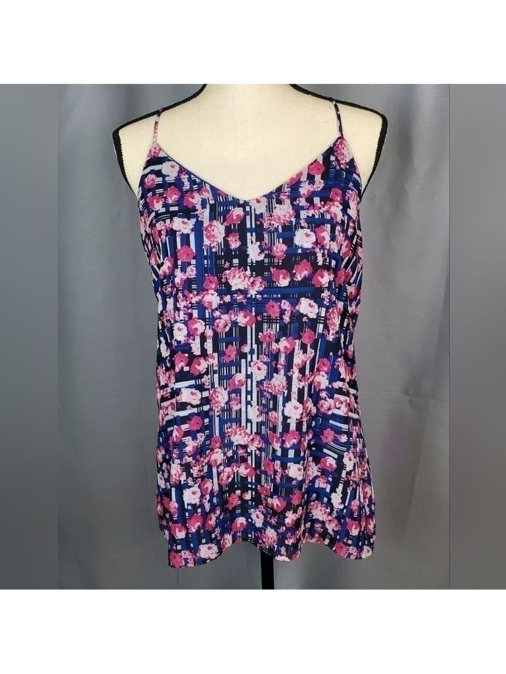 Floral patterened tank top, blue and pink, size L - Picture 2 of 7